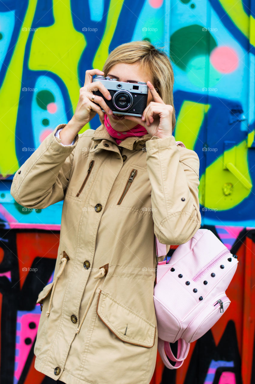 girl with retro camera