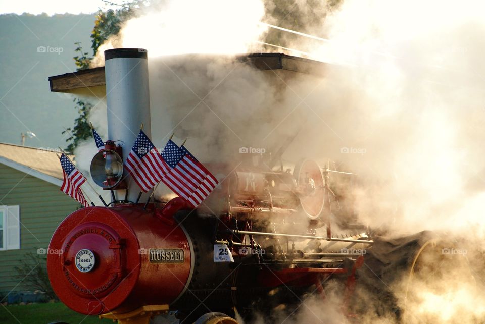 Letting off steam.... Antique steam tractor in local Fall Festival tractor parade.