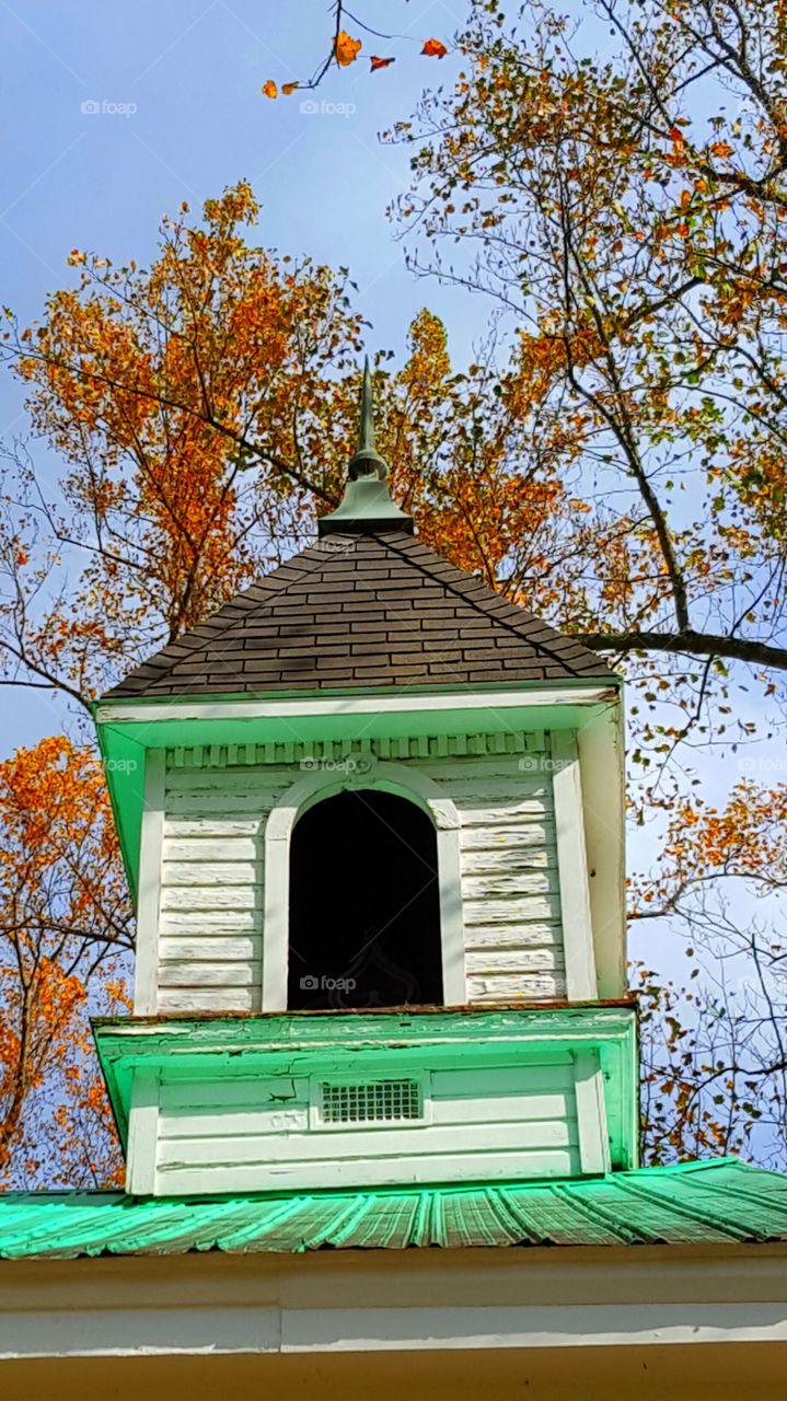 chapel steeple in the woods