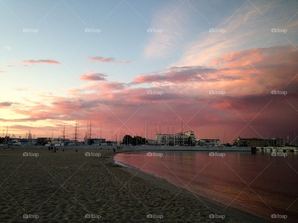 Pink sunset in Gdynia Poland 