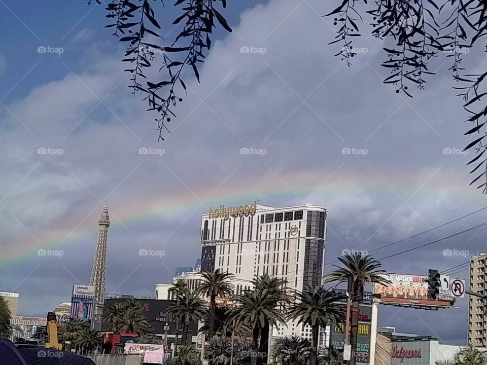 Beautiful rainbow across Las Vegas Blvd.in Las Vegas NV