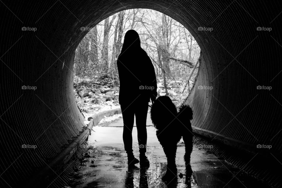 Walking Dog in Tunnel