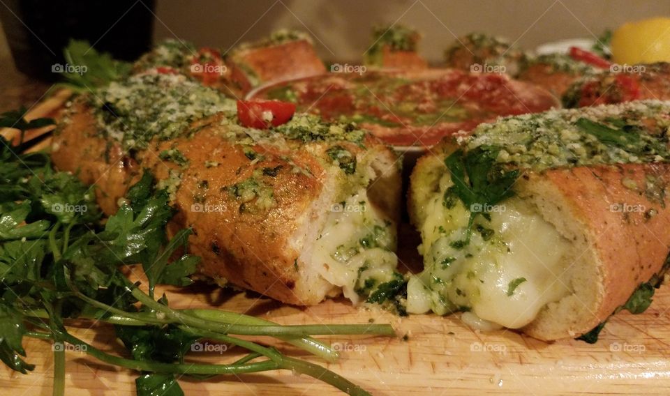 Chicken parmesan stuffed garlic bread