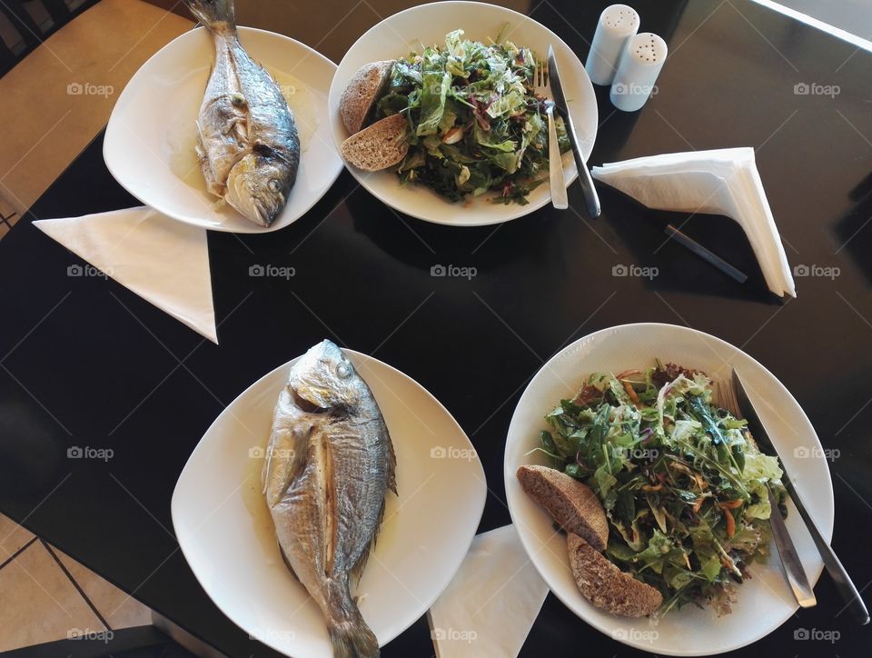lunch for two fish and salad