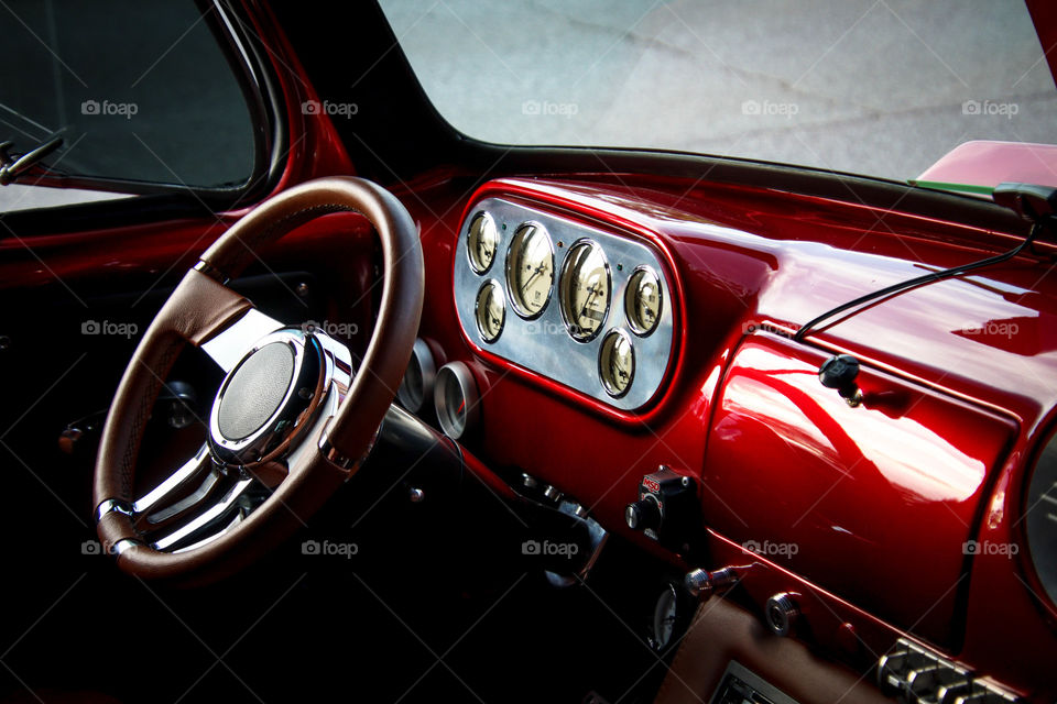 Red interior of a stylish vintage car