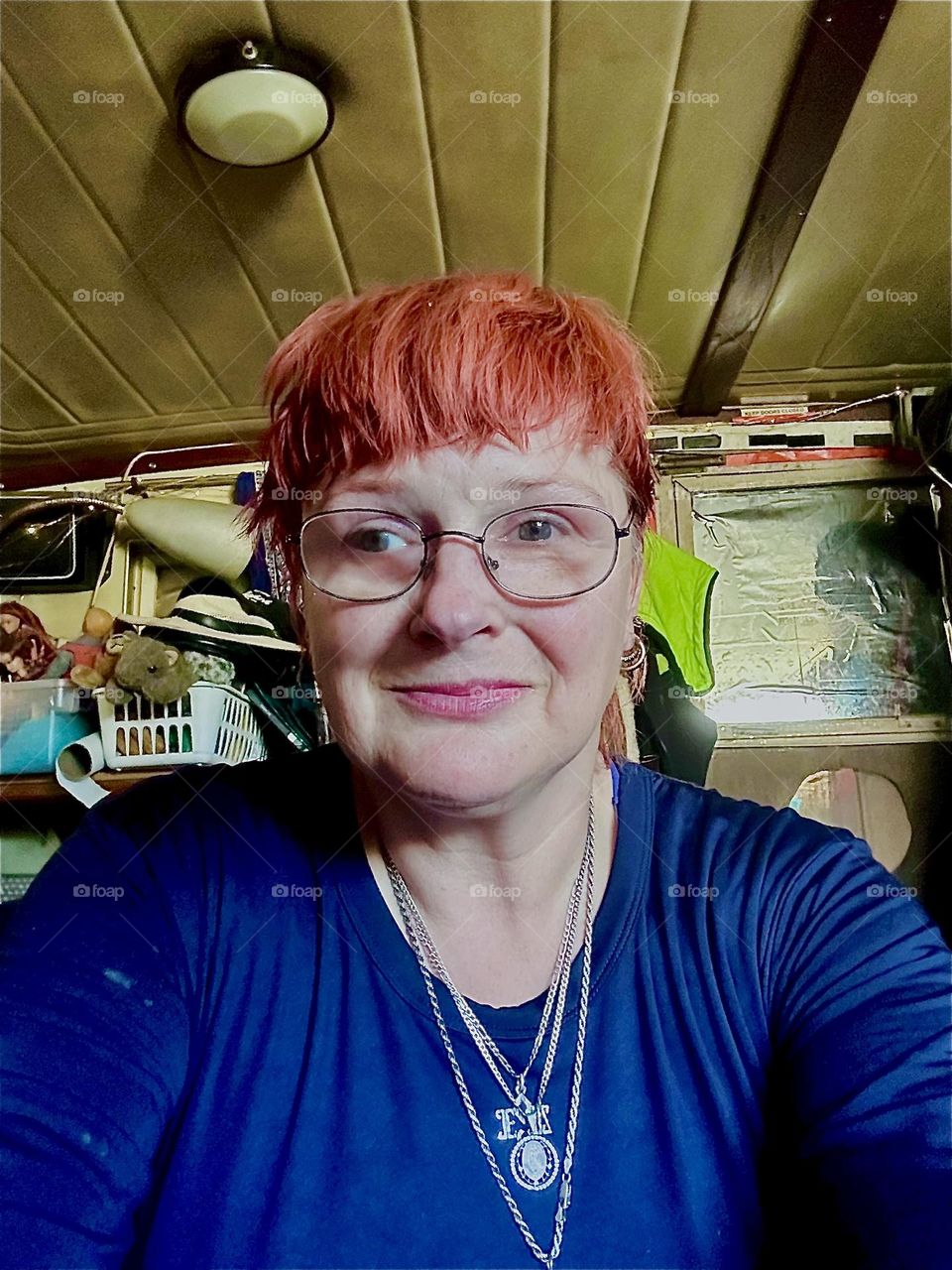 This is me, „Petra Schiller“ a.k.a. „Maxine Firefox“ a.k.a. „Maximiliane Feuerfuchs“ aboard „Salvation“, the „28 ft 1969 Luhrs“ cabin cruiser at „Newtown Creek“ in LIC that I & longtime partner „Timothy Trespas“ call home. 2023. Hypnotic Productions
