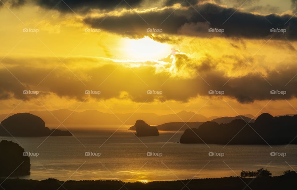 Beautiful dawn above cute island