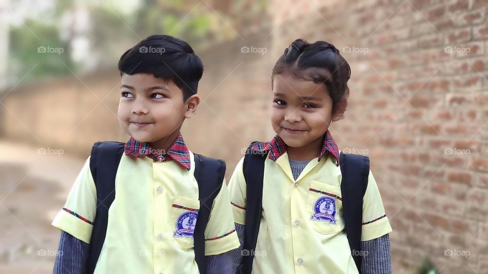 two kids 1st time going to school