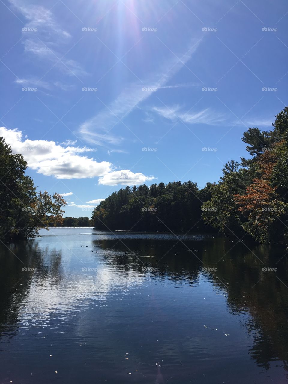 Beautiful nature scene lake sky autumn