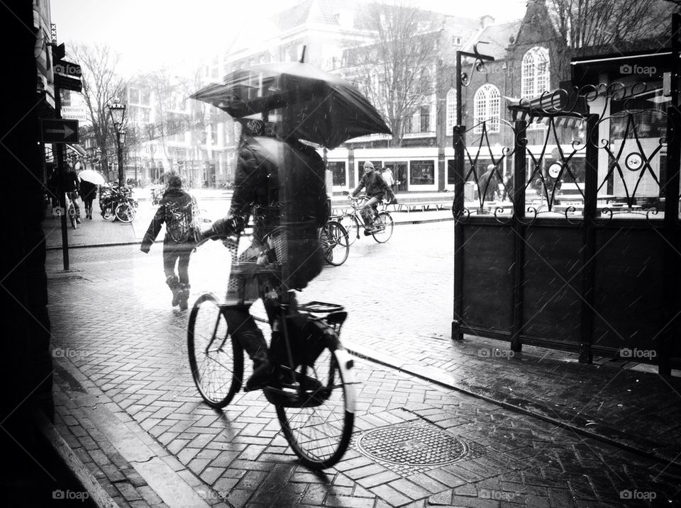 A cyclist in Amsterdam.