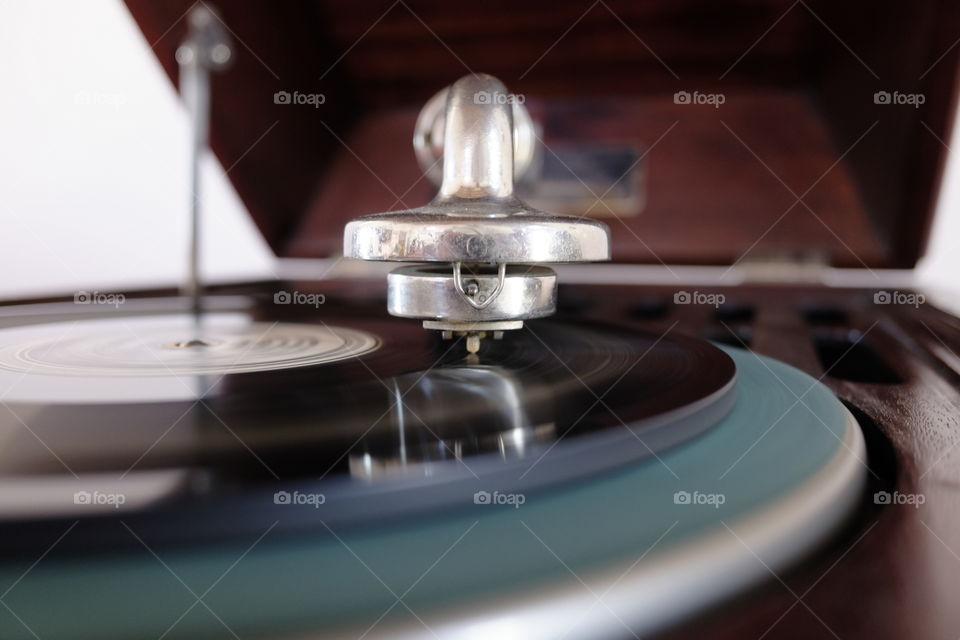 Old record player in operation