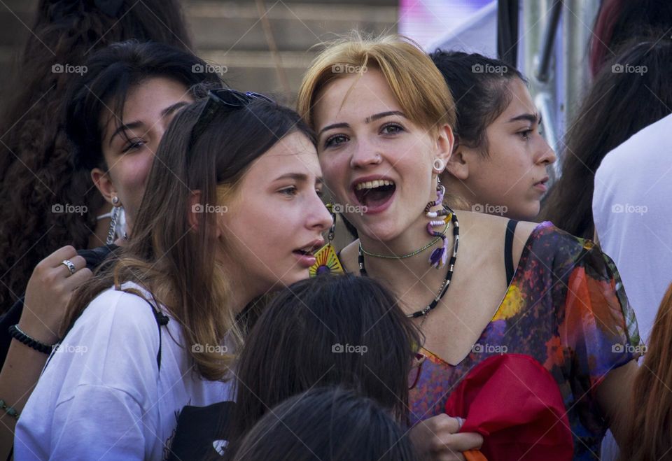 Happy meeting in the crowd