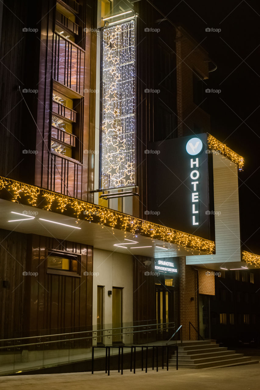 hotel, street view at night