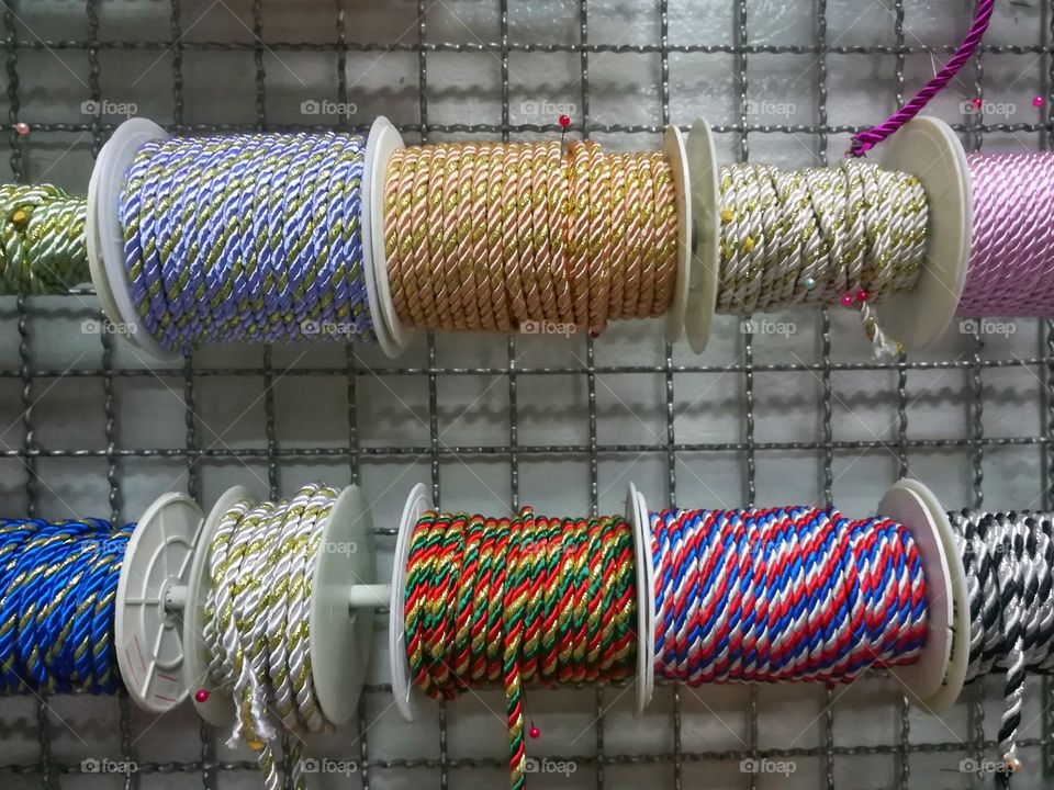 Colorful plastic rope in the hanging row.
