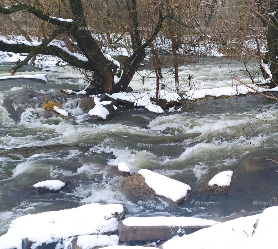 landscape natural winter snow trees river