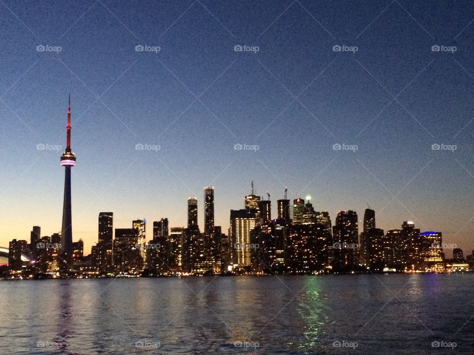 Toronto skyline at sundown.