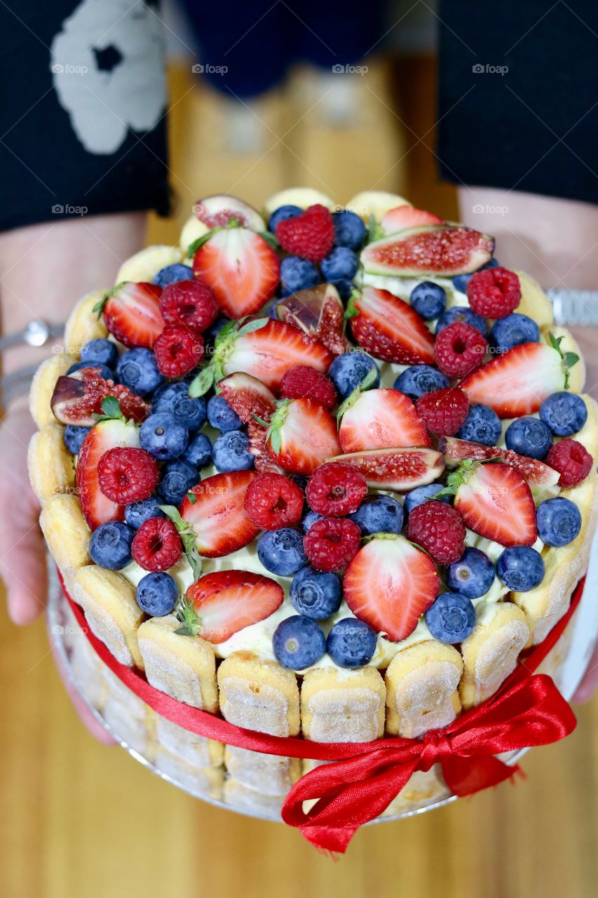 Close-up of berry cake
