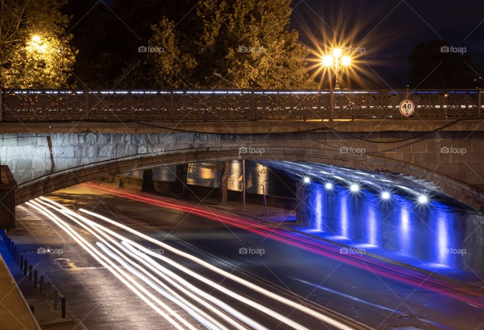 Vehicle lighting line under bridge