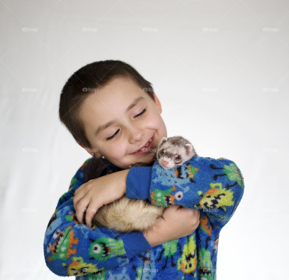 Best friends for Life; A Young Boy and his Ferret, Doc.