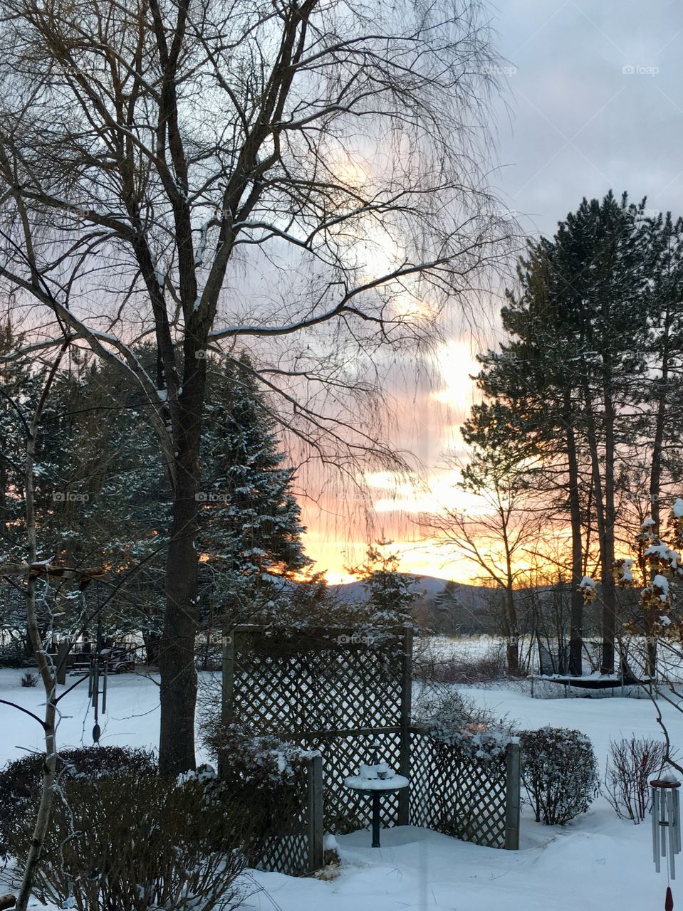 Winter sunset over Fryeburg Maine 