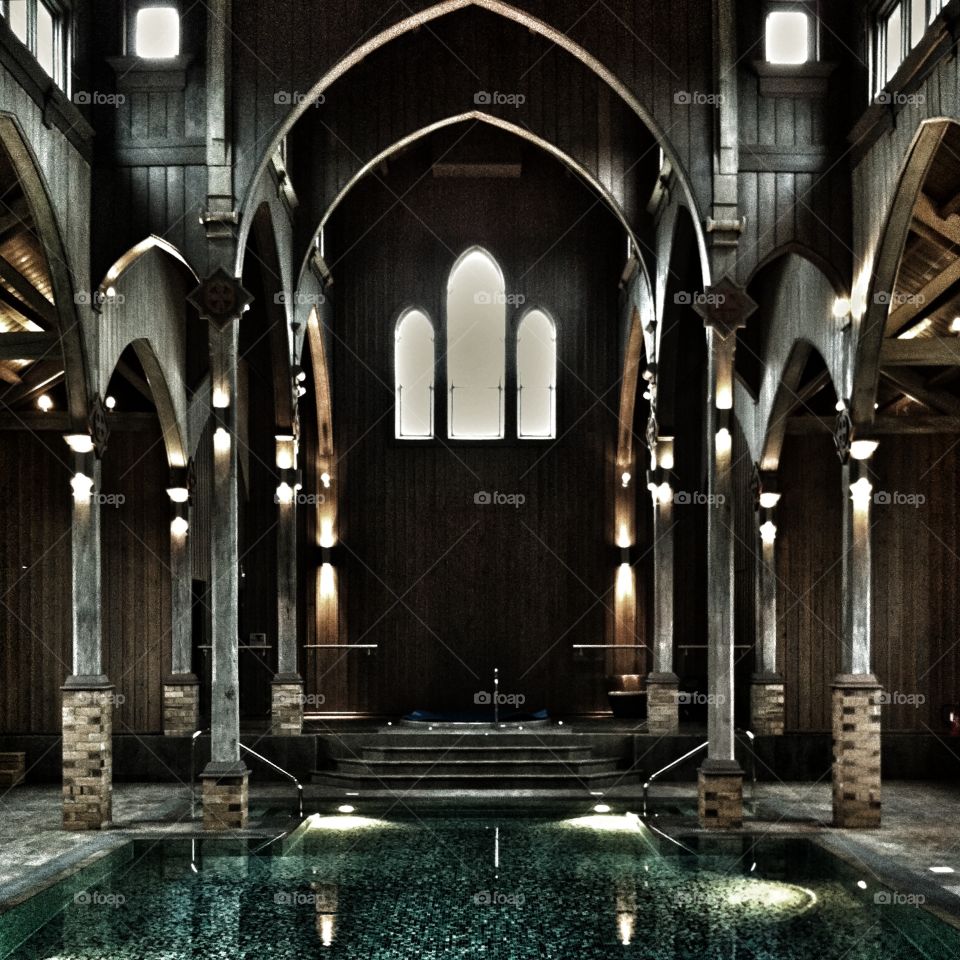 Chapel pool. A former monastic chapel converted into a swimming pool.