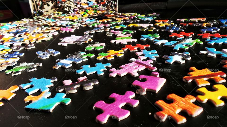 View of multi colored puzzle pieces