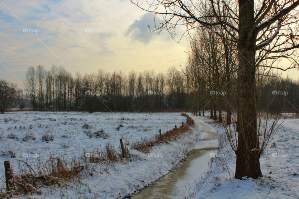 winter nature sunset stream by twilite