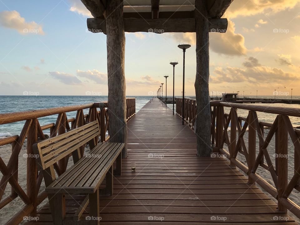 Jetty that takes you out to see the dolphins in Cancun Mexico. 