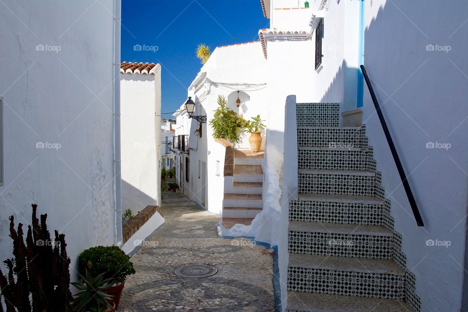 Stairs to heaven in the beautiful village of Frigiliana in Spain 