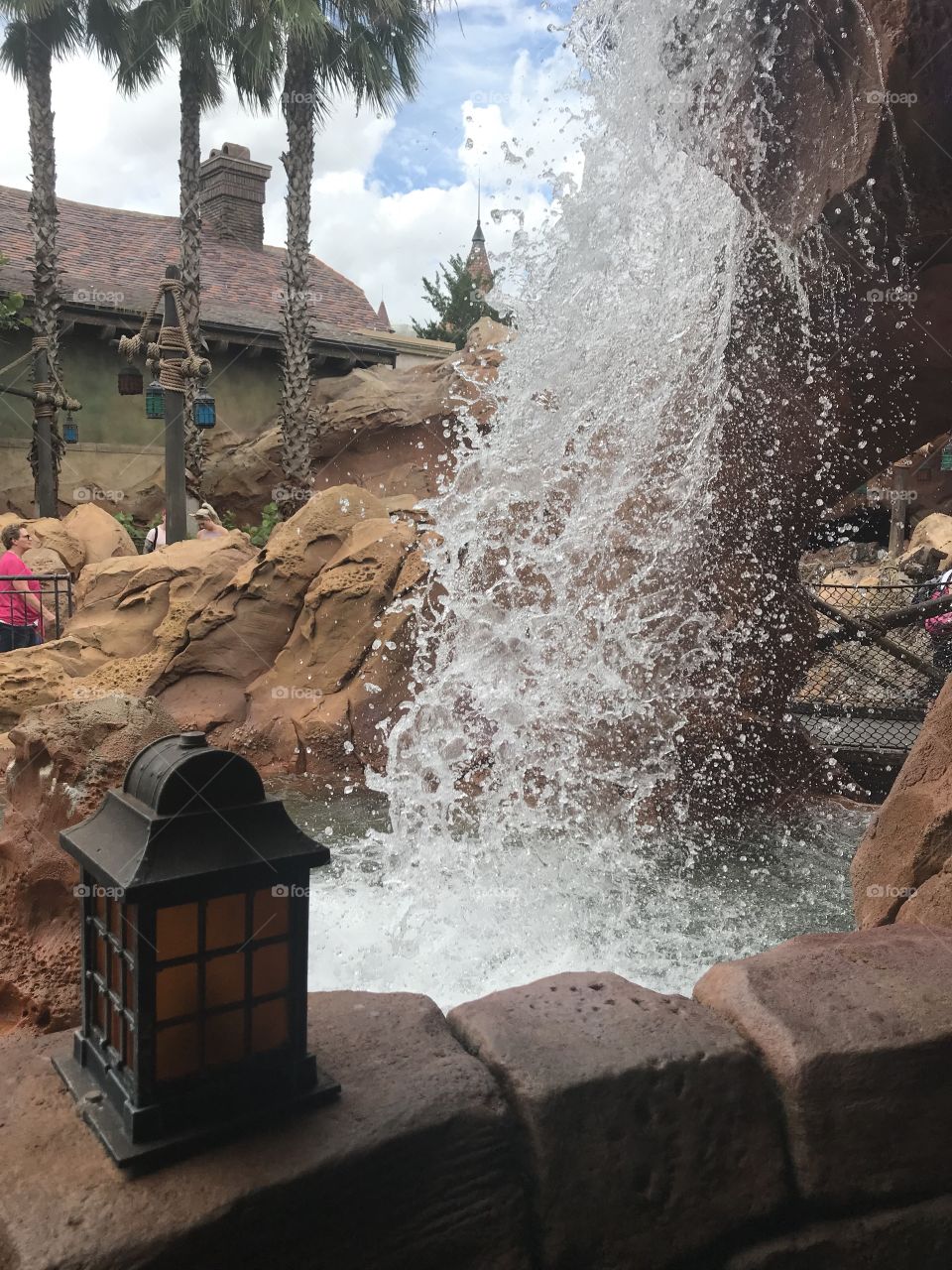 Waterfall in line for The Little Mermaid ride at Disney. 