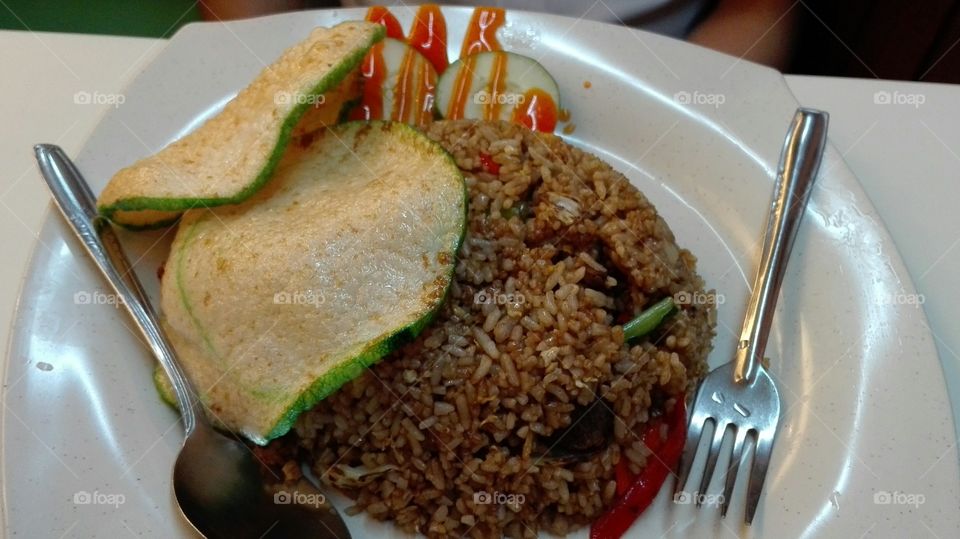 fried rice with "Keropok" on top