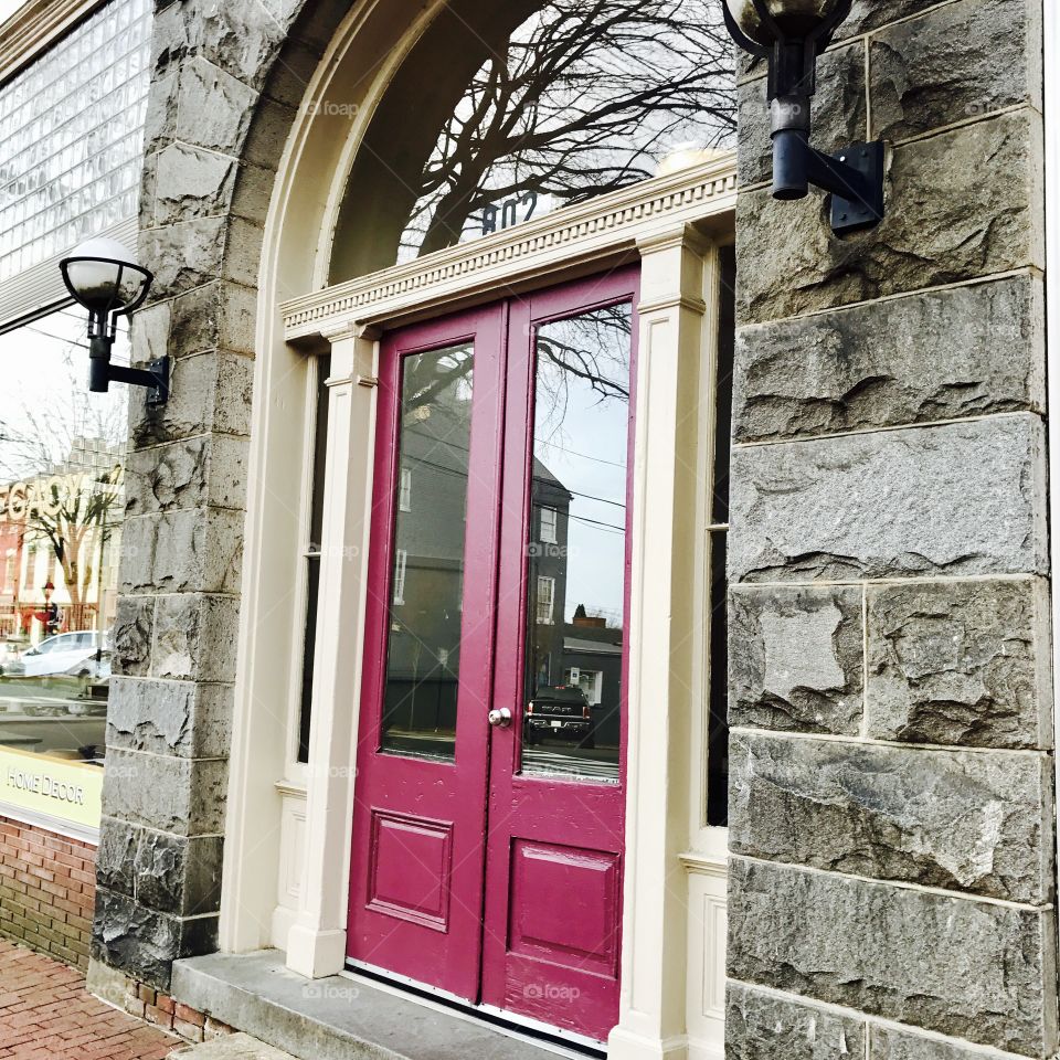 Pink Door Arched Window