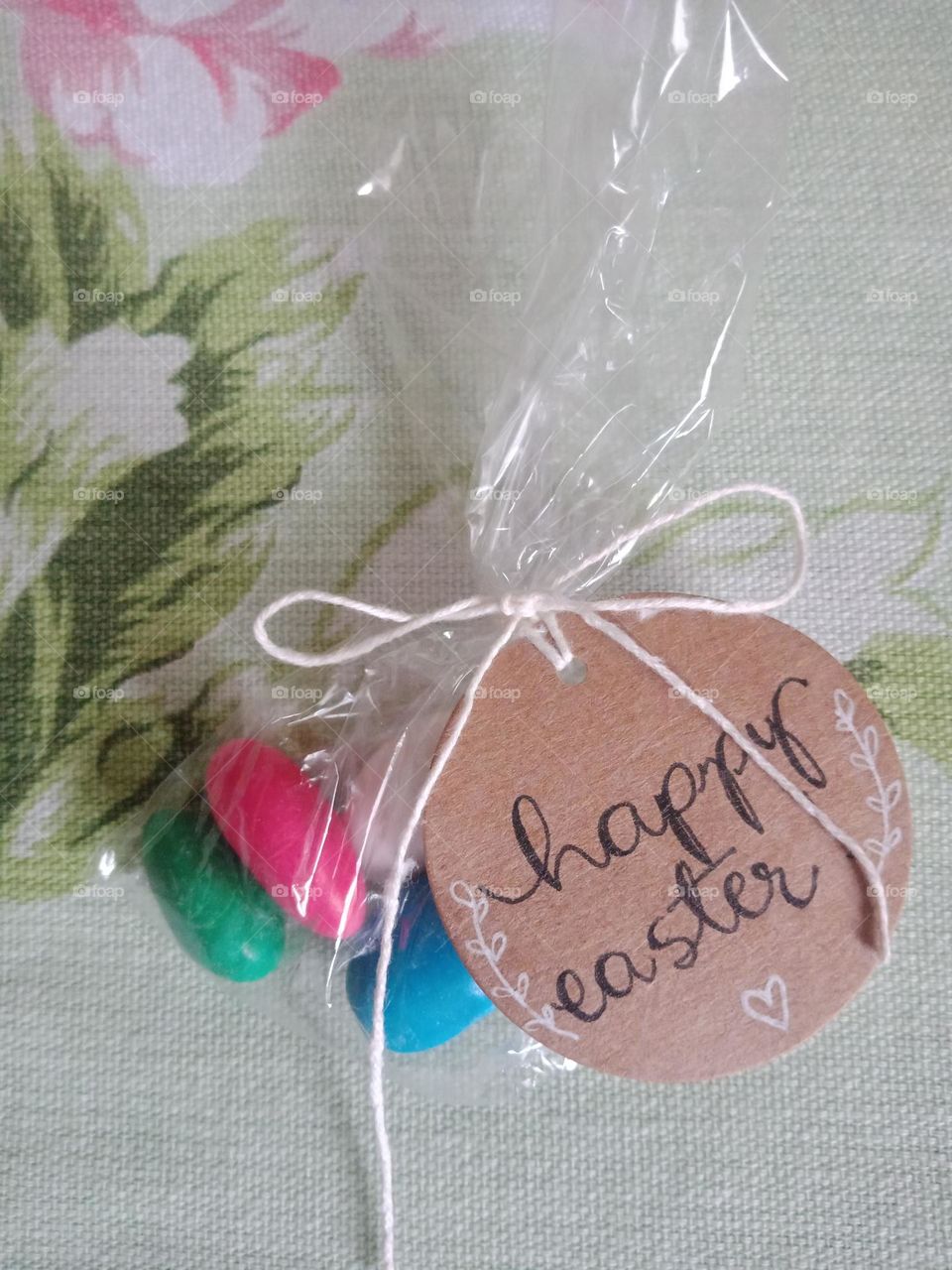 Easter almonds in a package with a handmade tag
