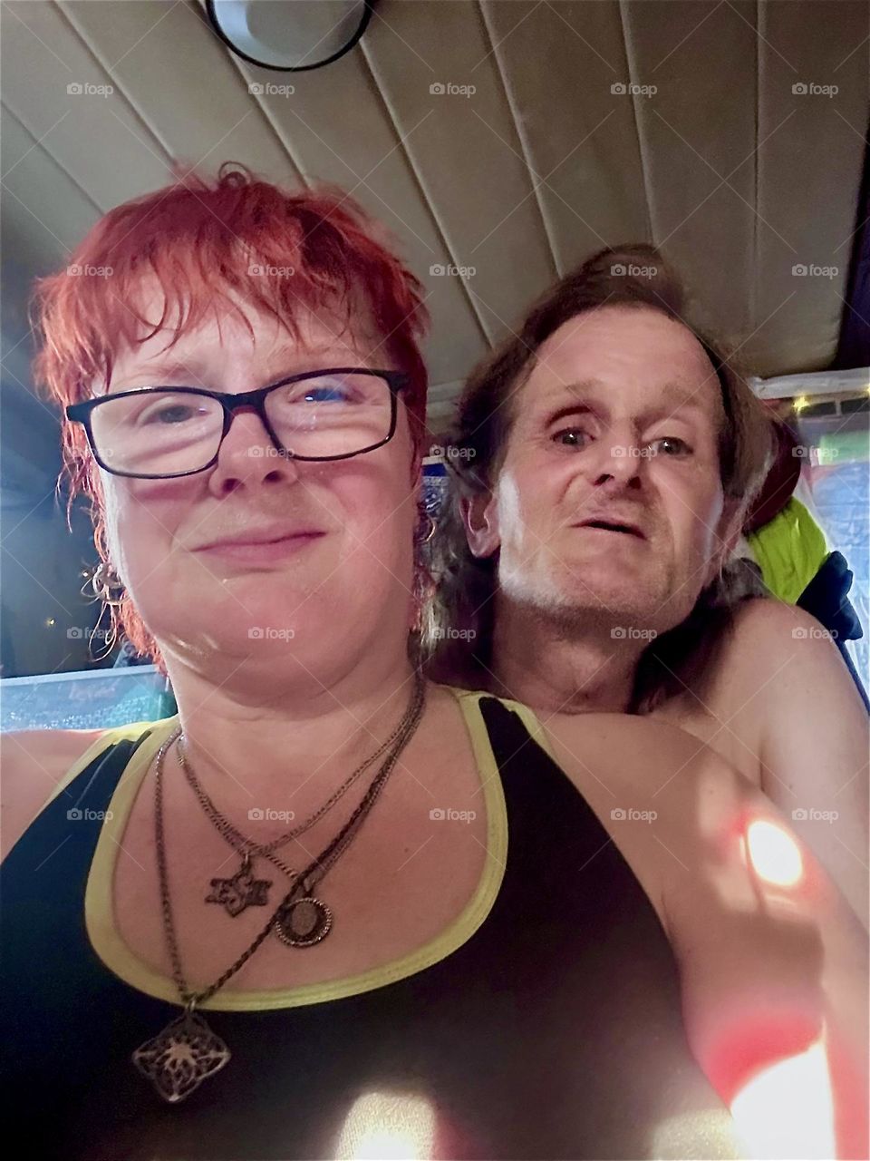 This is me, “Petra Schiller” a.k.a. “Maxine Firefox” and my longtime partner “Timothy Trespas” aboard “Salvation”, a “28 foot 1969 Luhrs” cabin cruiser at “Newtown Creek” by the “Pulaski Bridge” in LIC, Queens. 2024. Hypnotic Productions