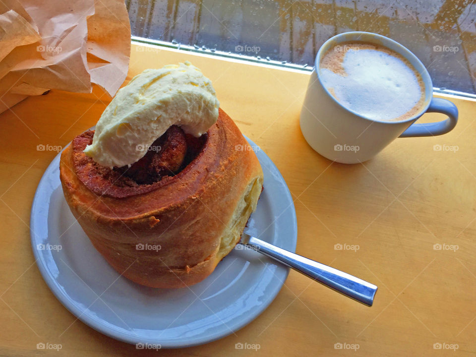 Fresh baked cinnamon bun with a generous dollop of cream cheese icing and a piping hot cappuccino. Best thing for a rainy afternoon after walking the Pacific Coast trail.