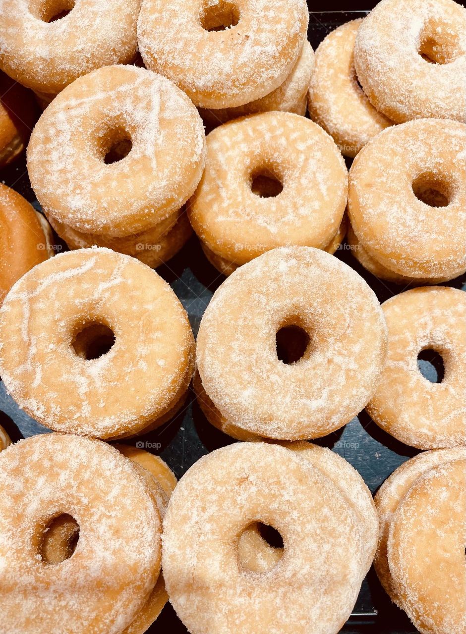 Sugar glazed donuts from above 