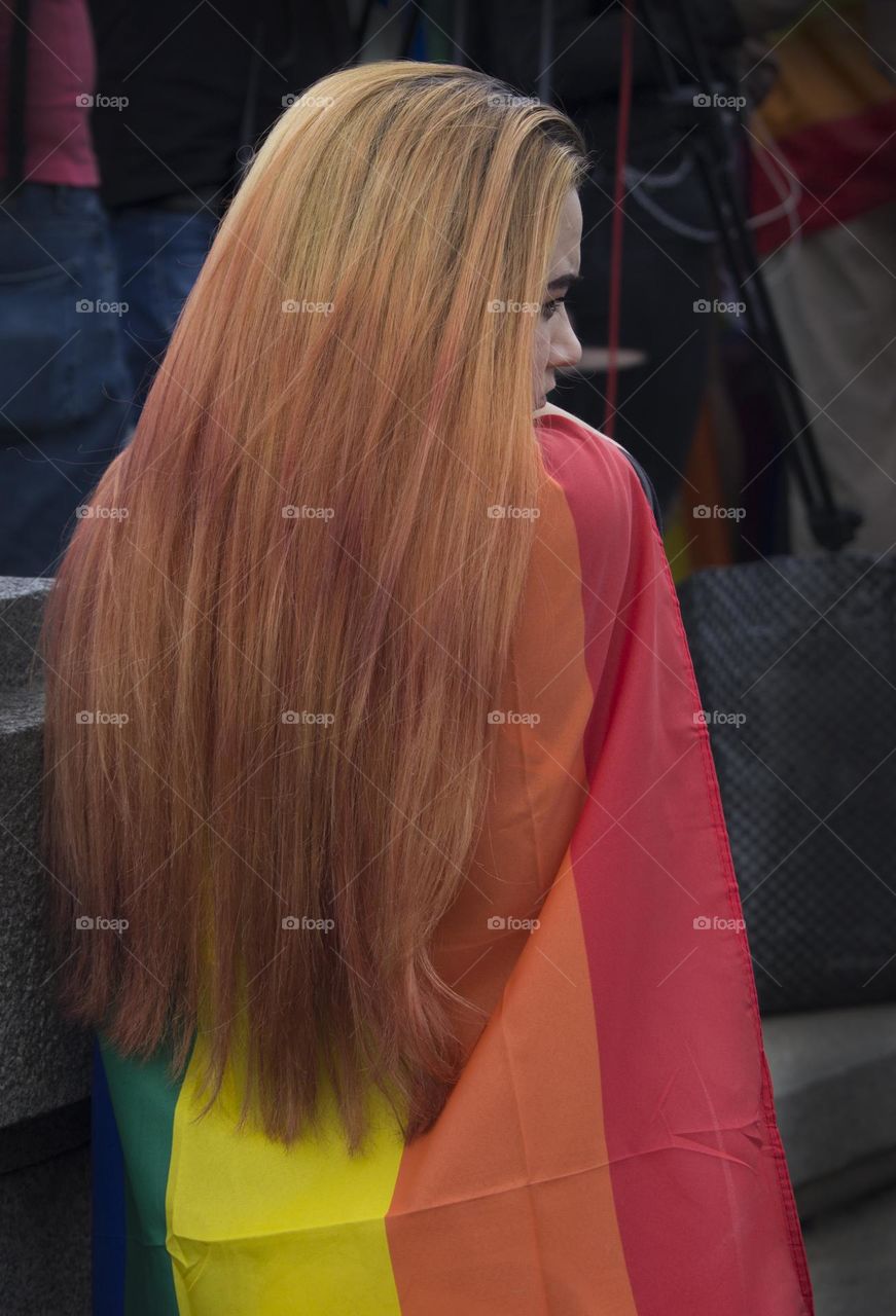 Beautiful long red hair of a woman from behind