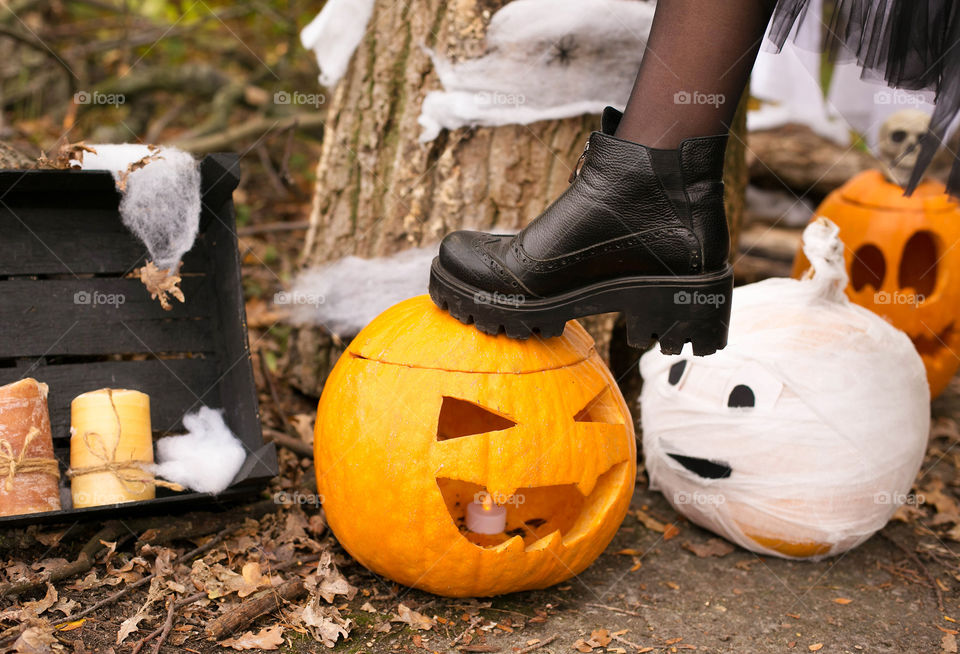 Halloween, Pumpkin, Fall, Wood, No Person