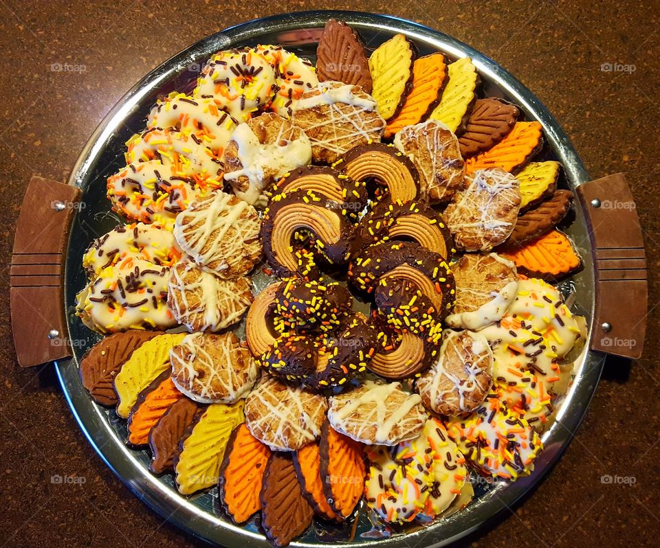 A delicious and colorful holiday cookie tray brings a smile to everyone's face when shared.