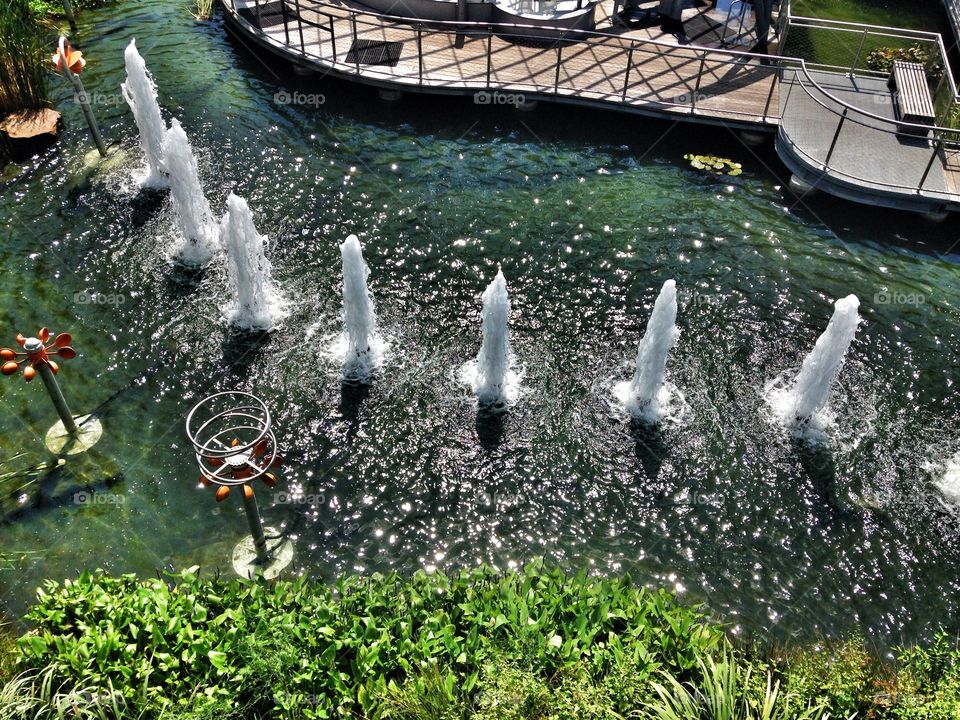 Fountain row. Row of fountains at an outdoor exhibit 