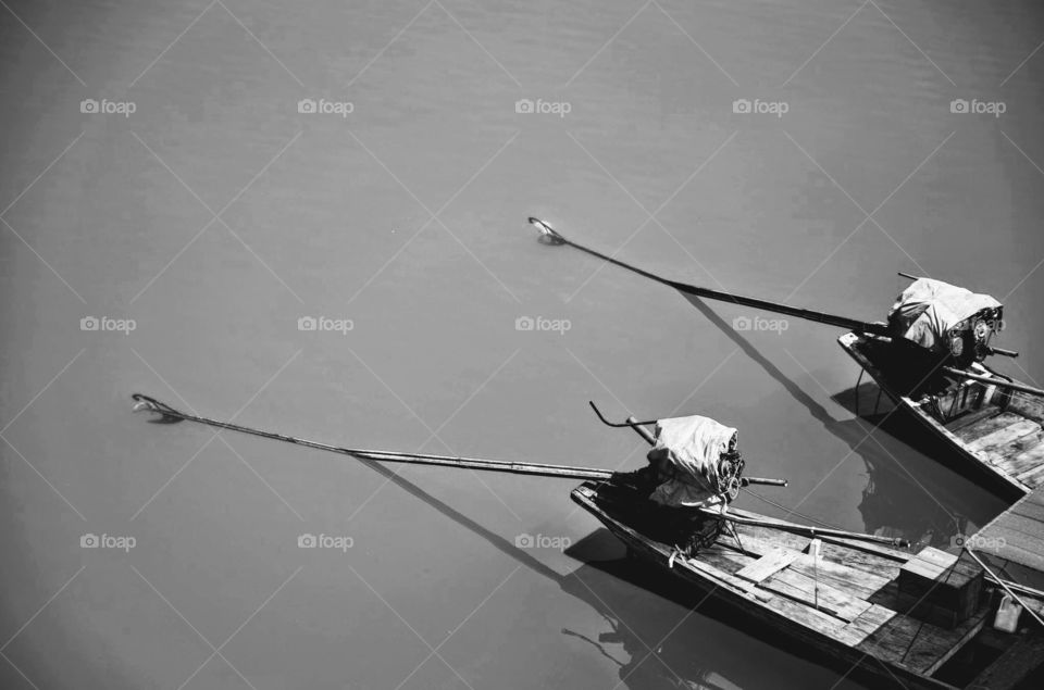 Thai fishing boat in black and white