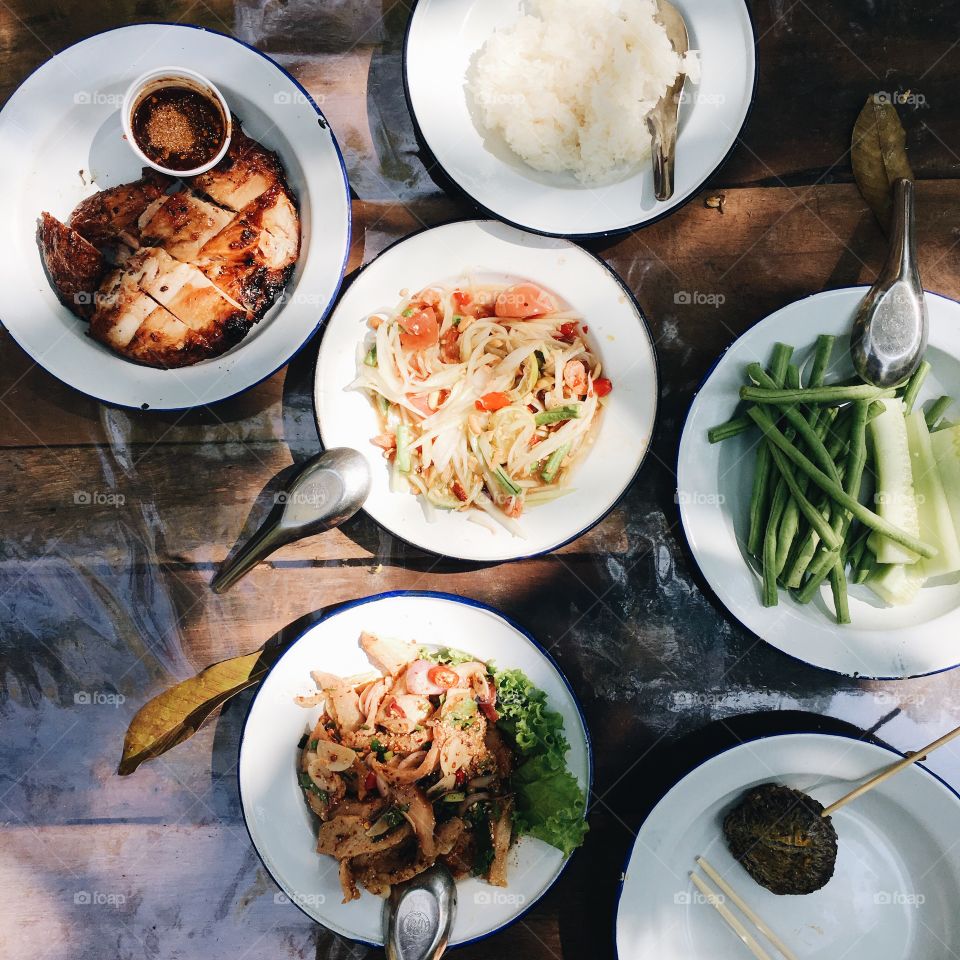 Overhead view of a thai food