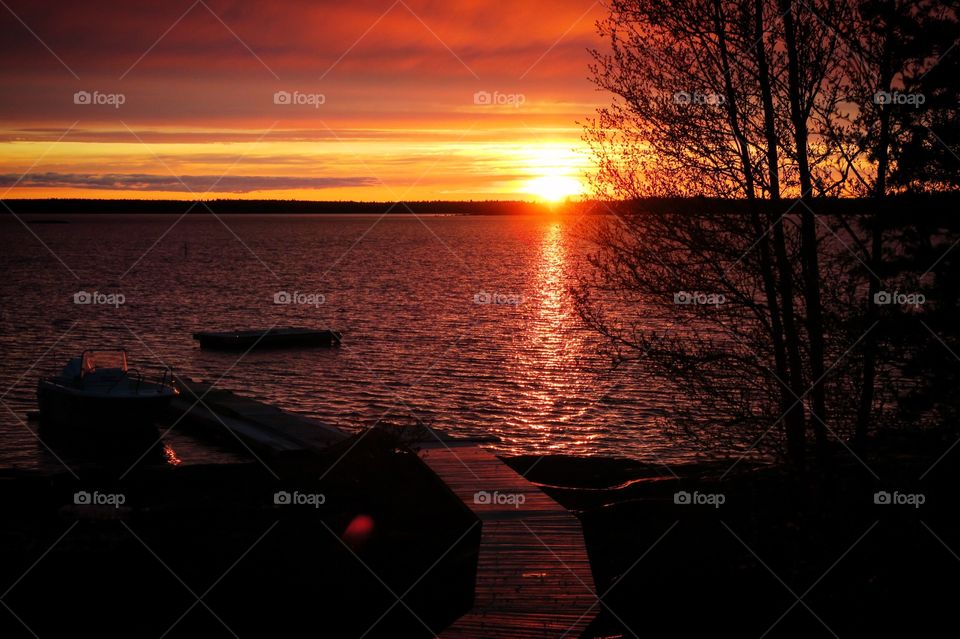 Orange Sunset over water 