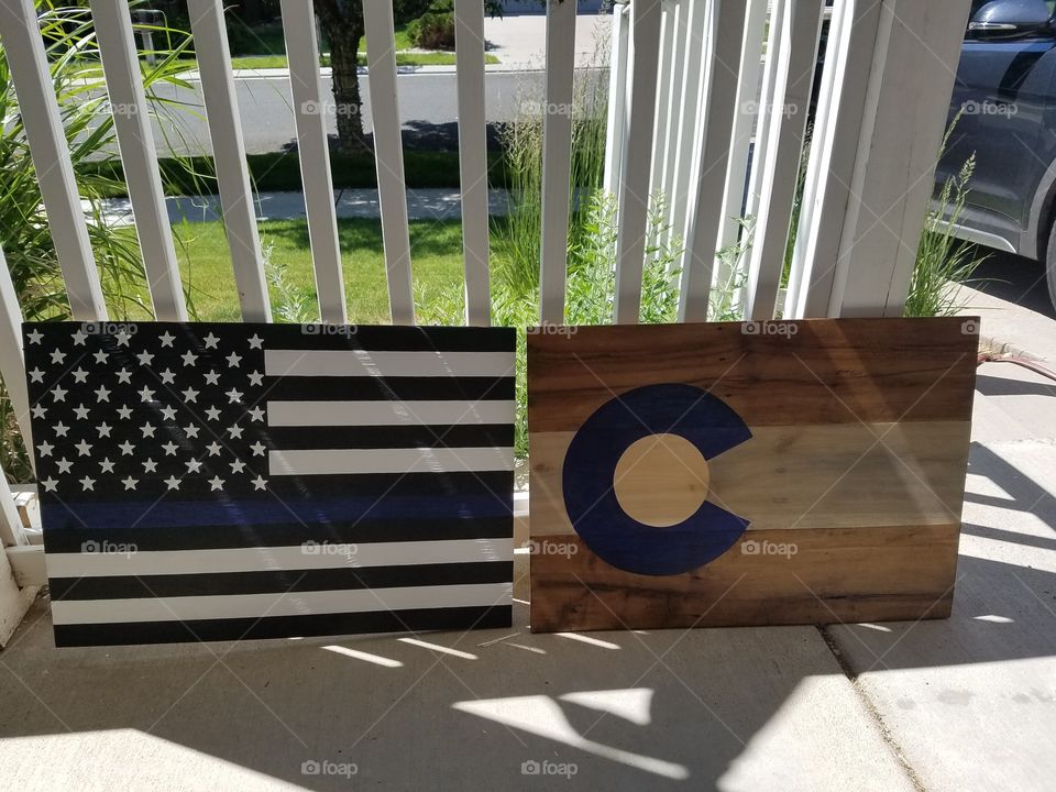Police and Colorado wooden flag