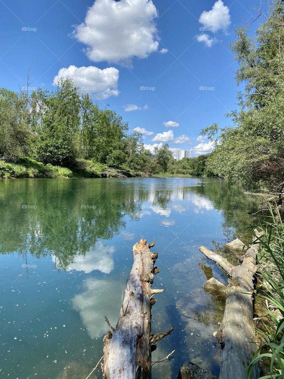 water landscape grass and clouds