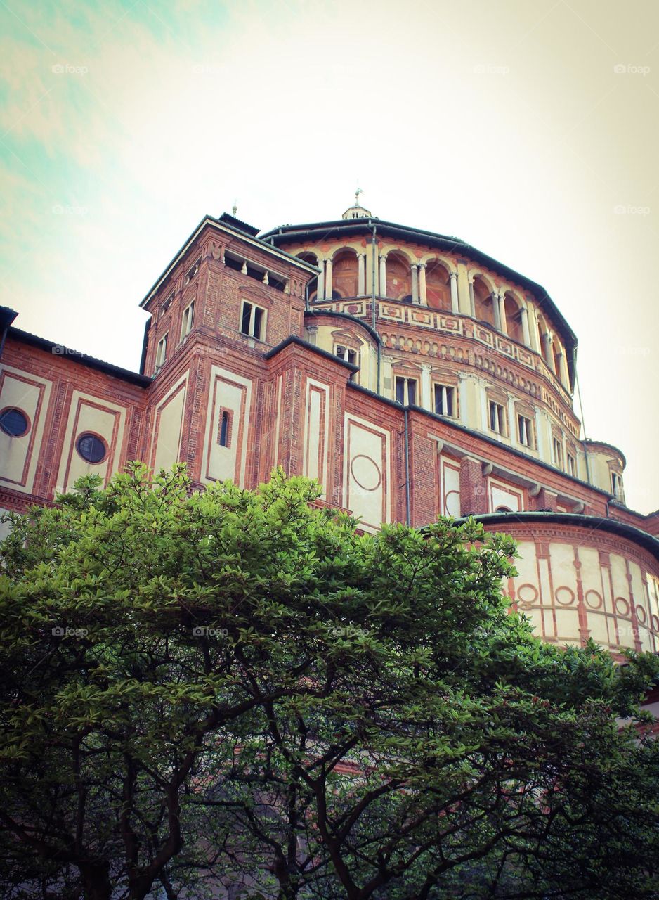 Santa maria delle grazie.  The Cathedral that houses Leonardo da Vinc's  Last Supper fresco . Milan, Italy