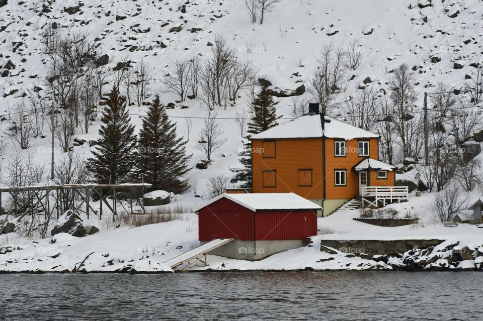 Colorful winter cabins