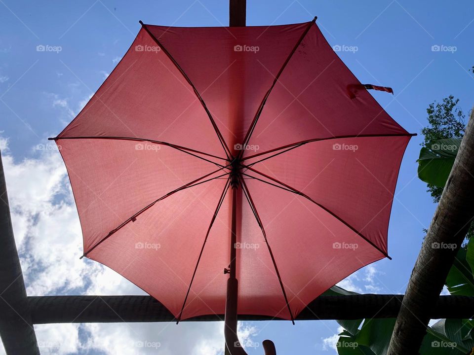 Red umbrella Under the blue sky 