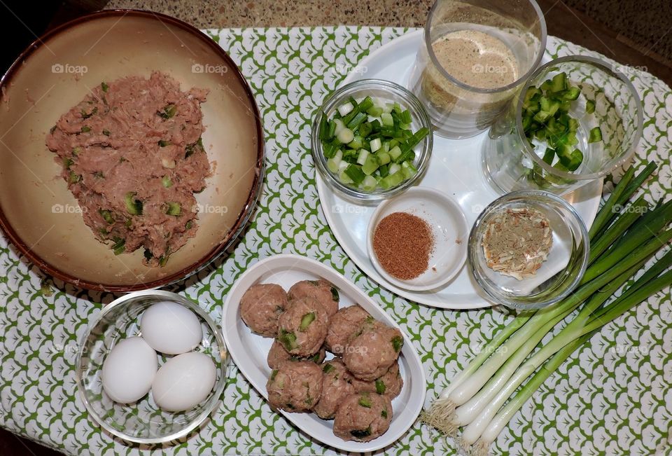 Prepping Italian meatballs 