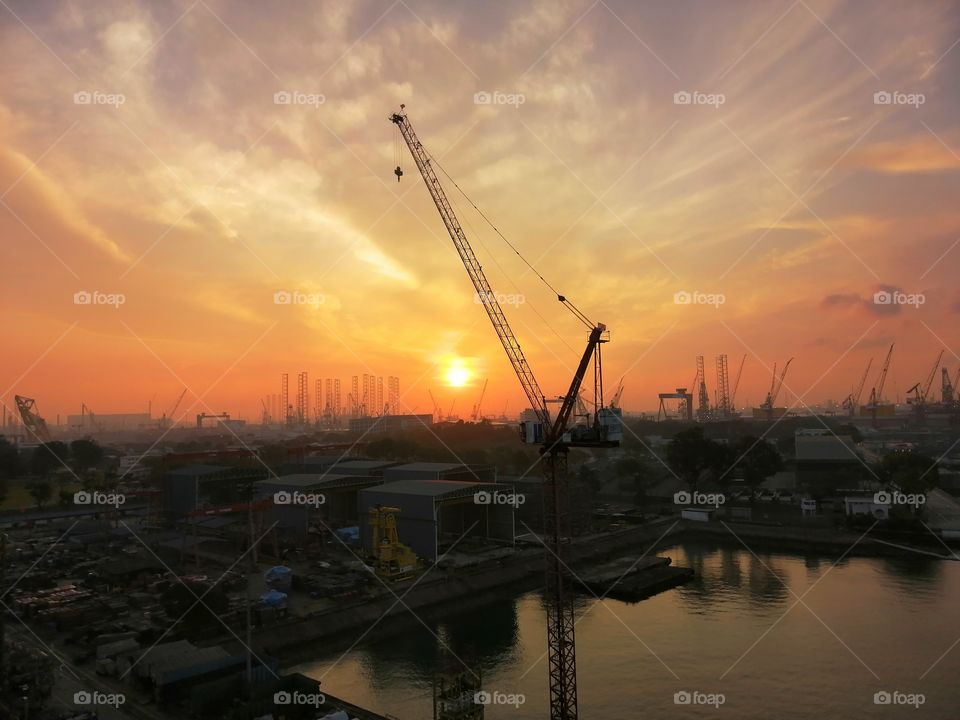 Sunrise to industrial zone Singapore keppel shipyard.